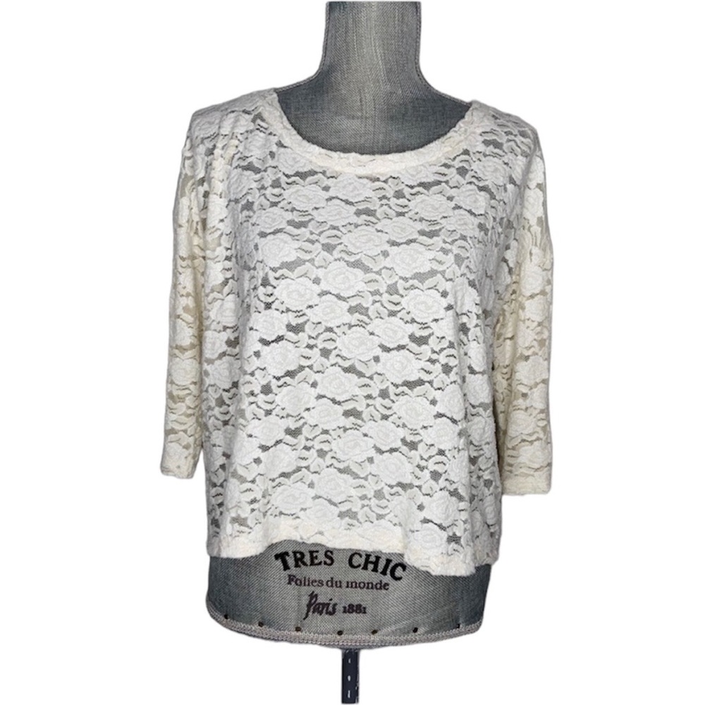 Forever 21 Sheer Lace 3/4 Sleeve Top Cream Womens Size Medium - Picture 1 of 7